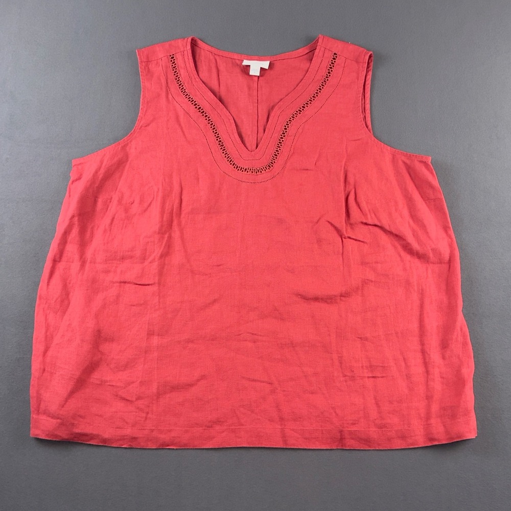 J.Jill Love Linen Red Split V-Neck Sleeveless Embroidered Tank Top XL WTP318601